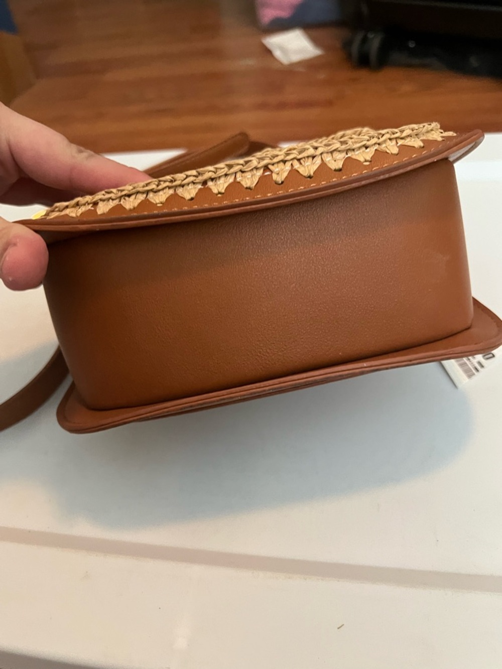 Urban Expressions Natural Straw Crossbody with Tan Trim - Picture 7 of 8